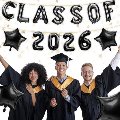 Graduation Balloons, Class of 2026 Balloons, 16Inch Gold Grad Class of 2026 Letters Foil Balloon Sign with Star Balloons, Class of 2026 Decorations for High School College Graduation Party Decorations
