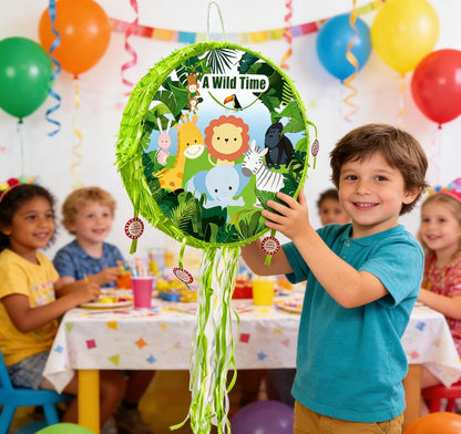 Animal Piñatas 14.2 inch Foldable Animal Jungle Mexican Safari Piñatas Wild Rabbit bunny Parrot Monkey Giraffe Lion Zabra Elephant Zoo Themed Birthday Party Decoration