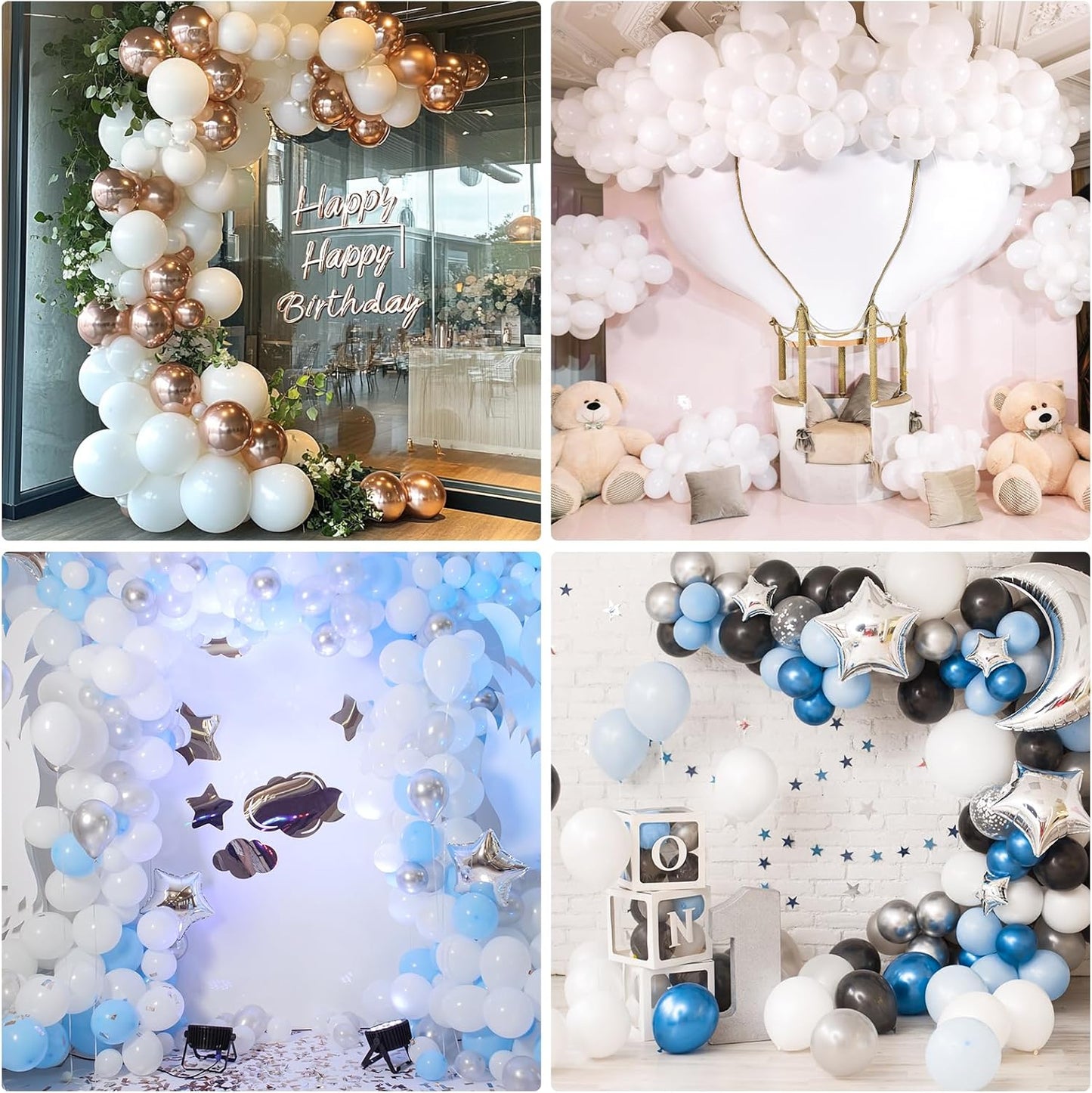 RUBFAC 87pcs Metallic Blue Silver Balloon Garland Arch Kit, 18 12 10 5 Inch Blue Silver Confetti Latex Party Balloons for Birthday Graduation Baby Shower Decoration