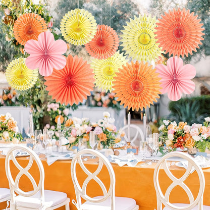 PAPER JAZZ Paper Flowers with Paper Fan Boho Hanging Decor Artificial Flowers Decorations for Wall Pink and Orange Party Decorations for Classroom, Beach Party, Summer Birthday Party Pack of 11.