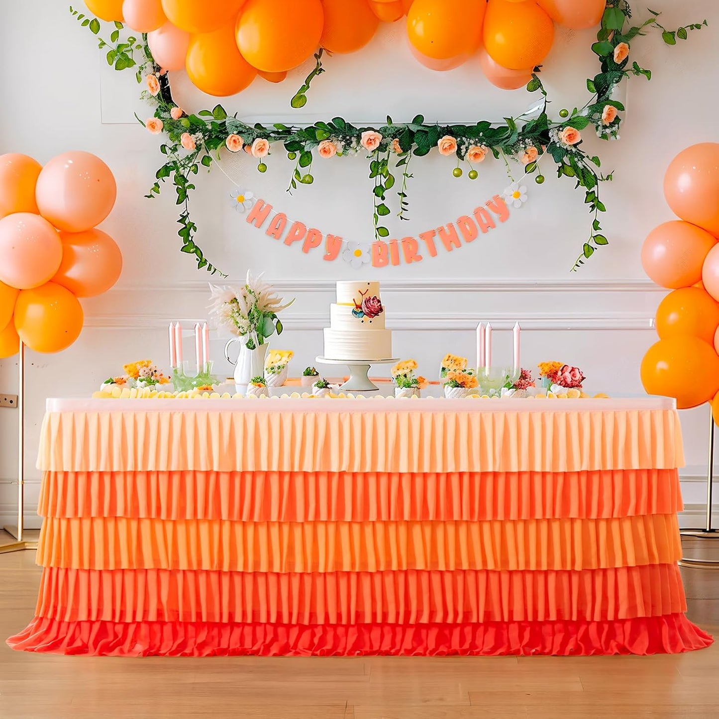 Pastel Rainbow Table Skirt Ruffle Party Tablecloth for Rectangle Table 6ft Birthday Party Baby Shower