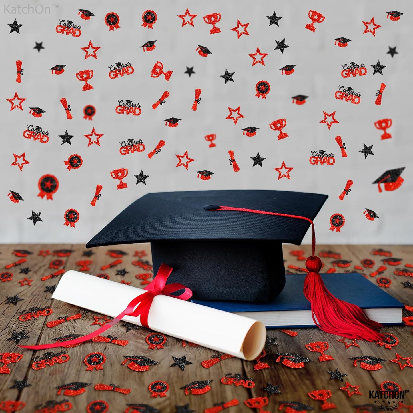 Black and Gold Grad Graduation Decorations 2026 - Pack of 1000, Congrats Grad Graduation Confetti 2026 | Grad Confetti Class of 2026 for Black and Gold 2026 Graduation Decorations, KatchOn