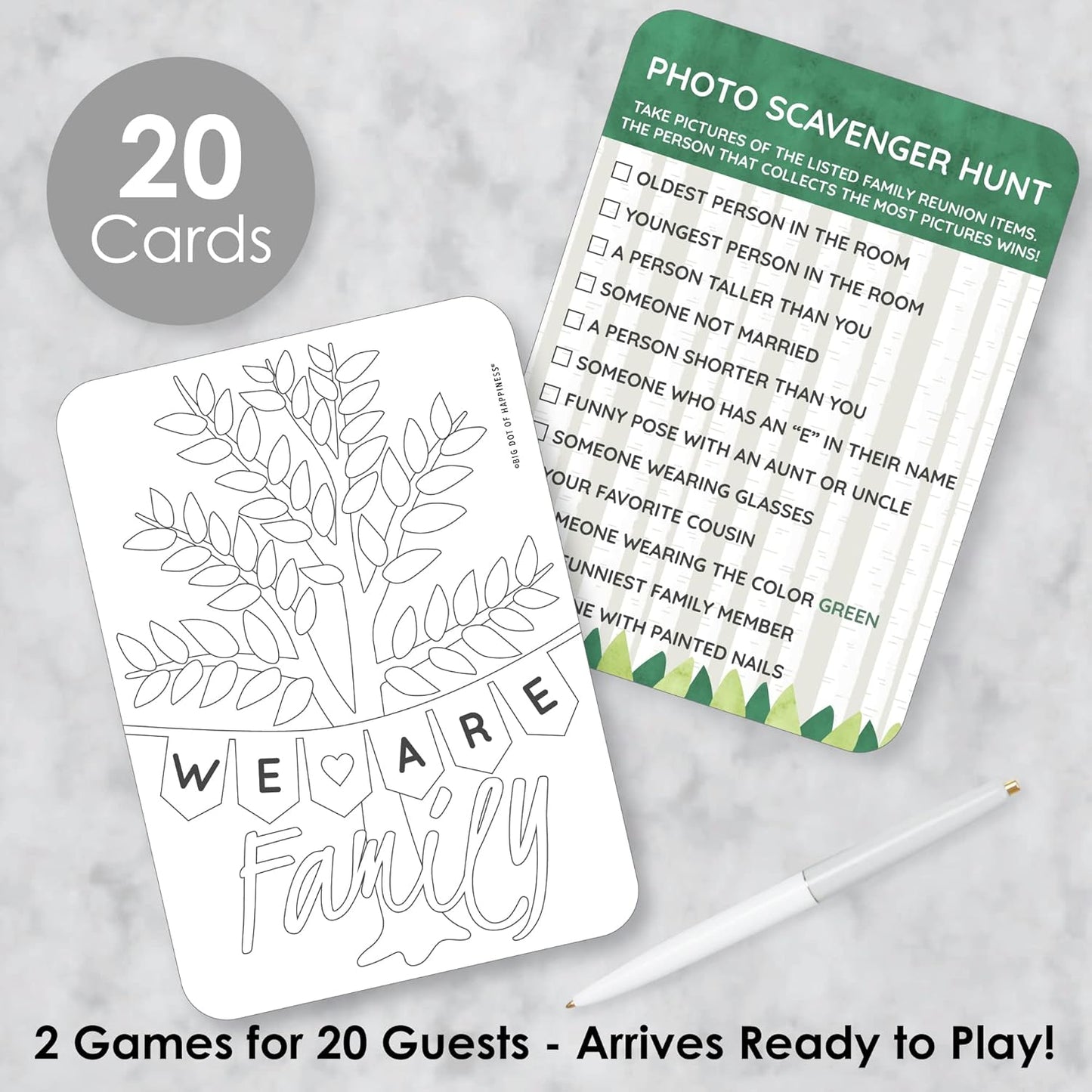 Big Dot of Happiness Family Tree Reunion - 2-in-1 Family Gathering Party Cards - Activity Duo Games - Set of 20