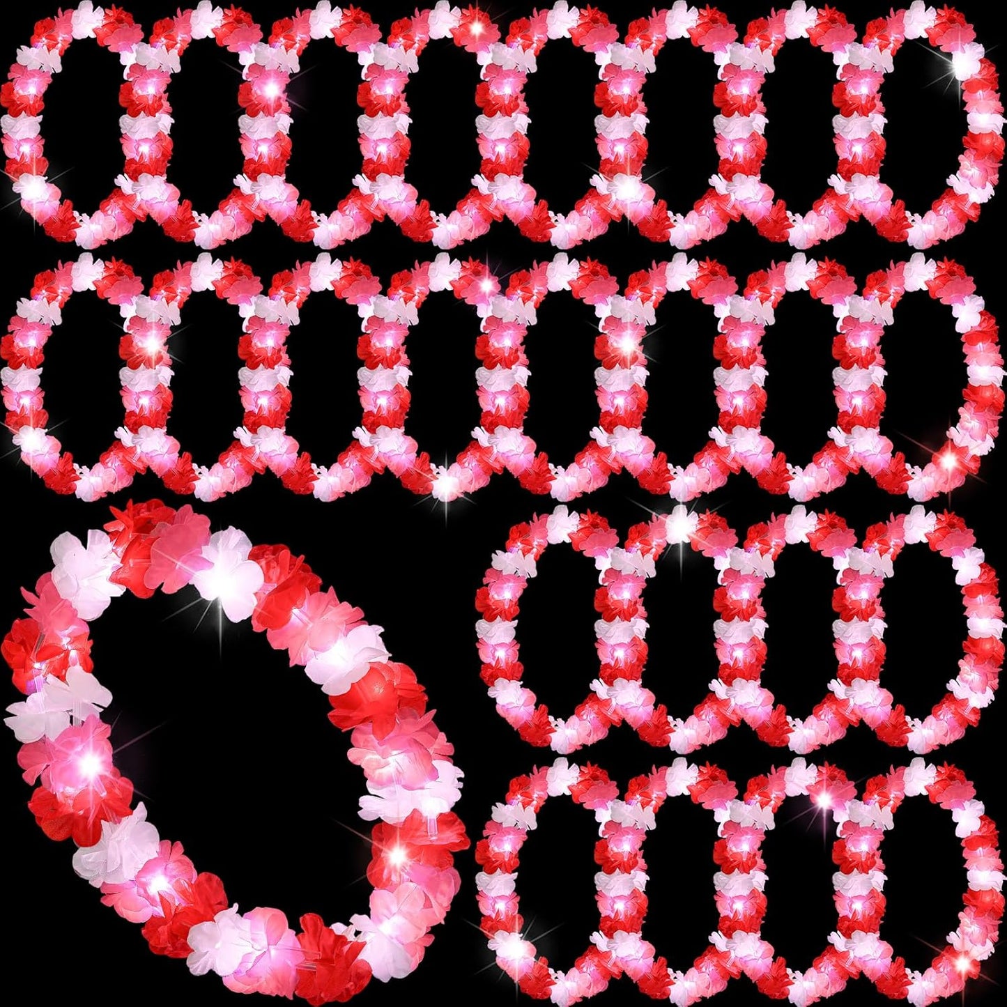 Sherr 24 Pcs LED Leis Light Up Purple and Gold Hawaiian Flower Necklaces, Graduation 2026 Party Supplies, Class of 2026 Leis for Beach Wedding Luau Glow Party Favors