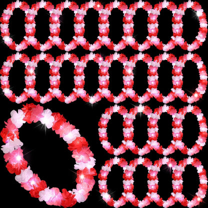 Sherr 24 Pcs LED Leis Light Up Purple and Gold Hawaiian Flower Necklaces, Graduation 2026 Party Supplies, Class of 2026 Leis for Beach Wedding Luau Glow Party Favors