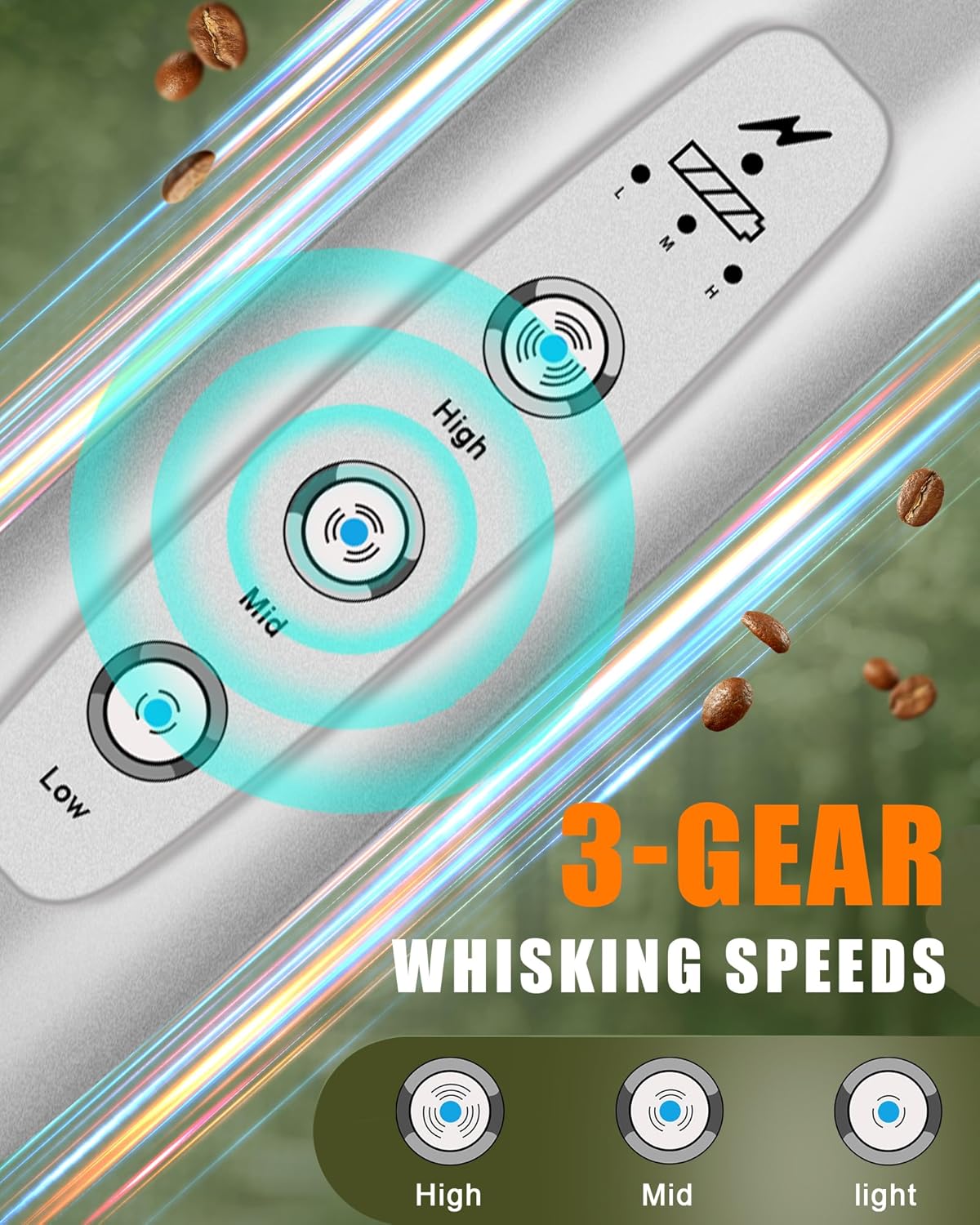YUSWKO Black Handheld Milk Frother Wand for Coffee, Rechargeable Electric Whisk with 3 Heads 3 Speeds Drink Mixer Coffee Frother For Latte, Cappuccino, Hot Chocolate, Egg