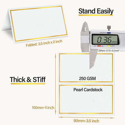 100 Pack Gold Table Cards Place Cards Name Cards for Table Setting, 250g Pearled Table Tents Name Tents, Avery Place Cards for Wedding, Meeting, Party, Reserved Seating Sign (Gold)