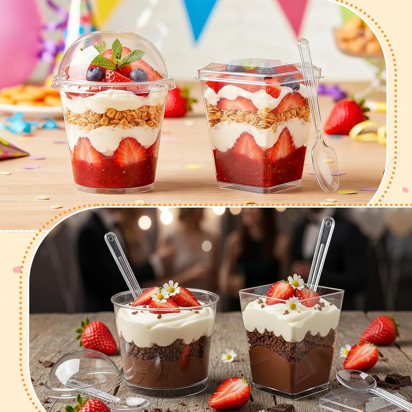 LifeIdeas 380 Pack Mini Dessert Cups with Spoons and lids, 5 oz Mini Clear Parfait Cups, Shooters Cups for Party, Round Yogurt Cups, Reusable Fruit Ice Cream Cake Pudding Cups