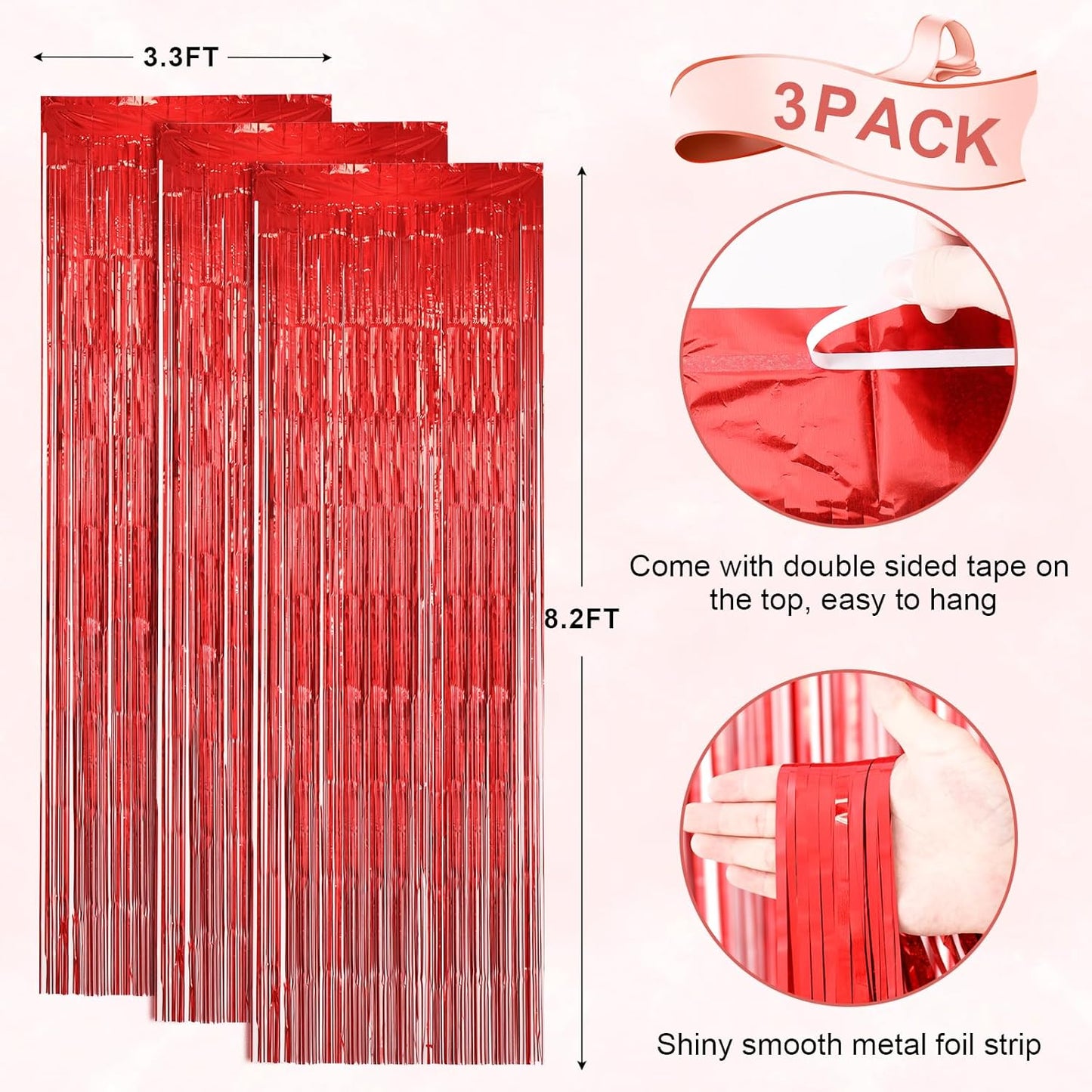 Voircoloria 3 Pack 3.3x8.2 Feet Gold Foil Fringe Backdrop Curtains, Tinsel Streamers, Fringe Backdrop for 2025 New Years Eve, Graduation, Birthday, Baby Shower, Gender Reveal, Disco Party - Colors B