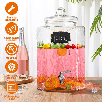 Baderke 5 Gallon Glass Drink Dispenser for Parties Beverage Dispensers Glass Water Dispenser with18/8 Stainless Steel Leakproof Spigot Hanging Chalkboard Signs Pen for Party Wedding (Fashion Style)
