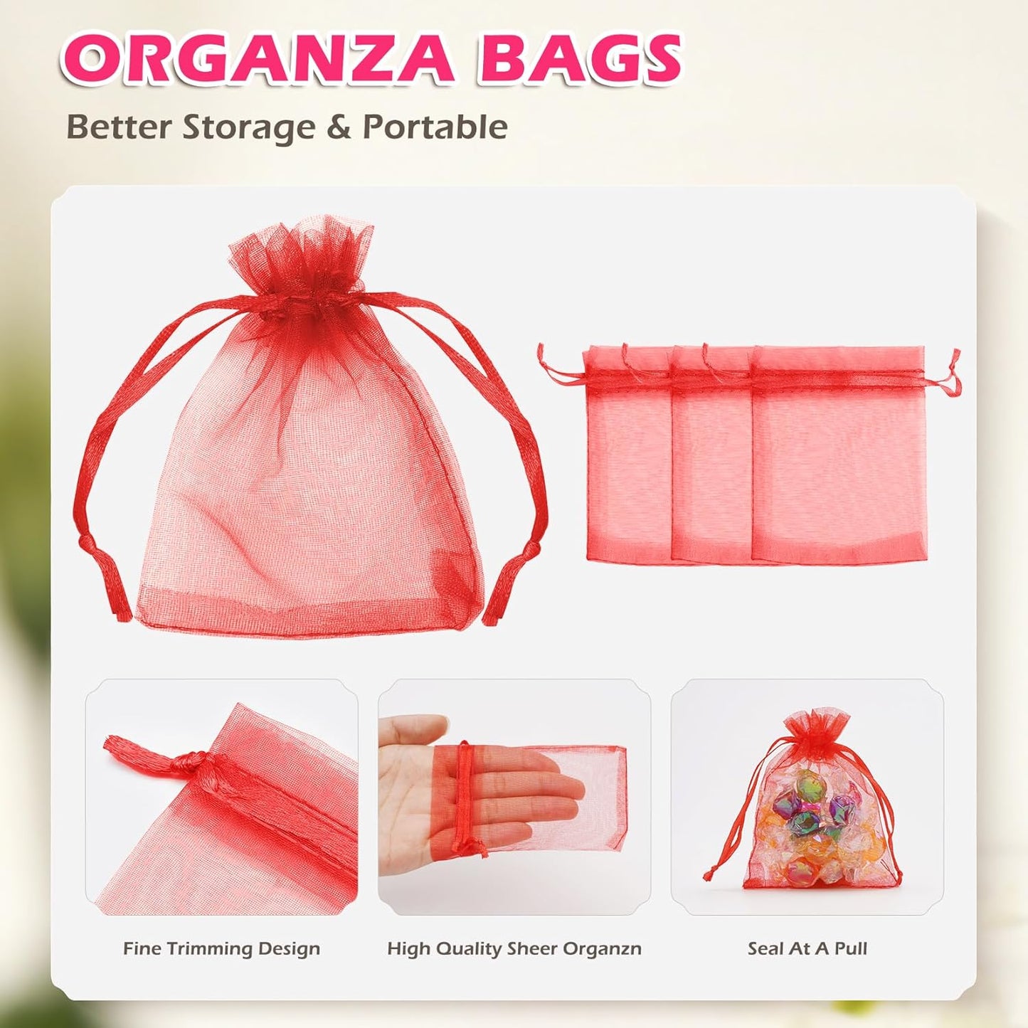 ANZNKU 50PCS White Organza Bags 3x4, Small Gift Bags Bulk for Sachet Jewelry Candy Treat, Mini Mesh Bag Drawstring for Wedding Bridal & Baby Shower, Party Favor Bag for Easter Mothers Day Birthday