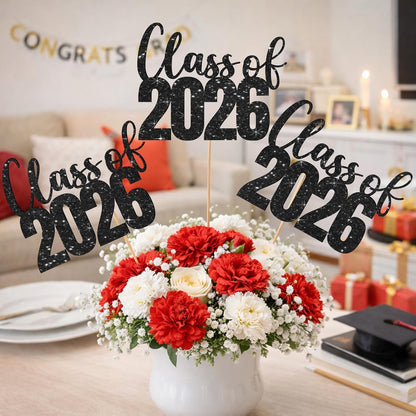 Class of 2026 Centerpieces Sticks for Graduation, 16 Pcs Graduation Decorations Cake Toppers, Graduation Theme Party Decorations Supply(BG)
