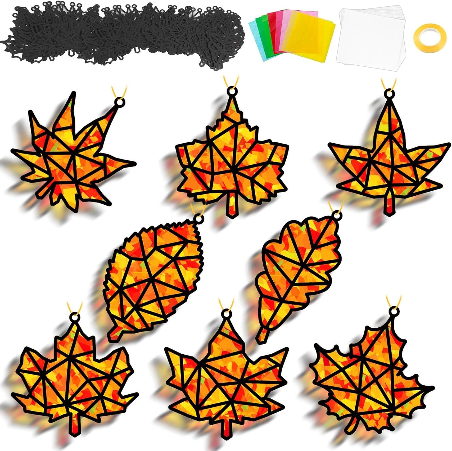 QOUBAI 32 Sets Stars Suncatchers Craft Back to School DIY Stained Glass Window Patriotic 4th of July Paper Craft Home School Classroom Decor Kid Birthday Gift Creative Art Activity Game - Colors B