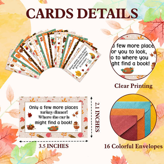 Fall Thanksgiving Scavenger Hunt Games, Autumn Treasure Clue Hunting Games for Party, Thanksgiving Party Decor Supplies Favors, Indoor Outdoor Activities for Family, 16 Cards with Envelopes -01