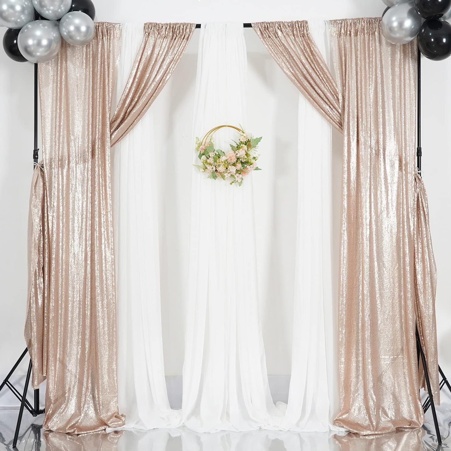 Poise3EHome Black Sequin Backdrop Curtains, 2 Panels 2FTx8FT Glitter Photo Booth Backdrop for Halloween Birthday Bachelorette Wednesday Twilight Party Decorations