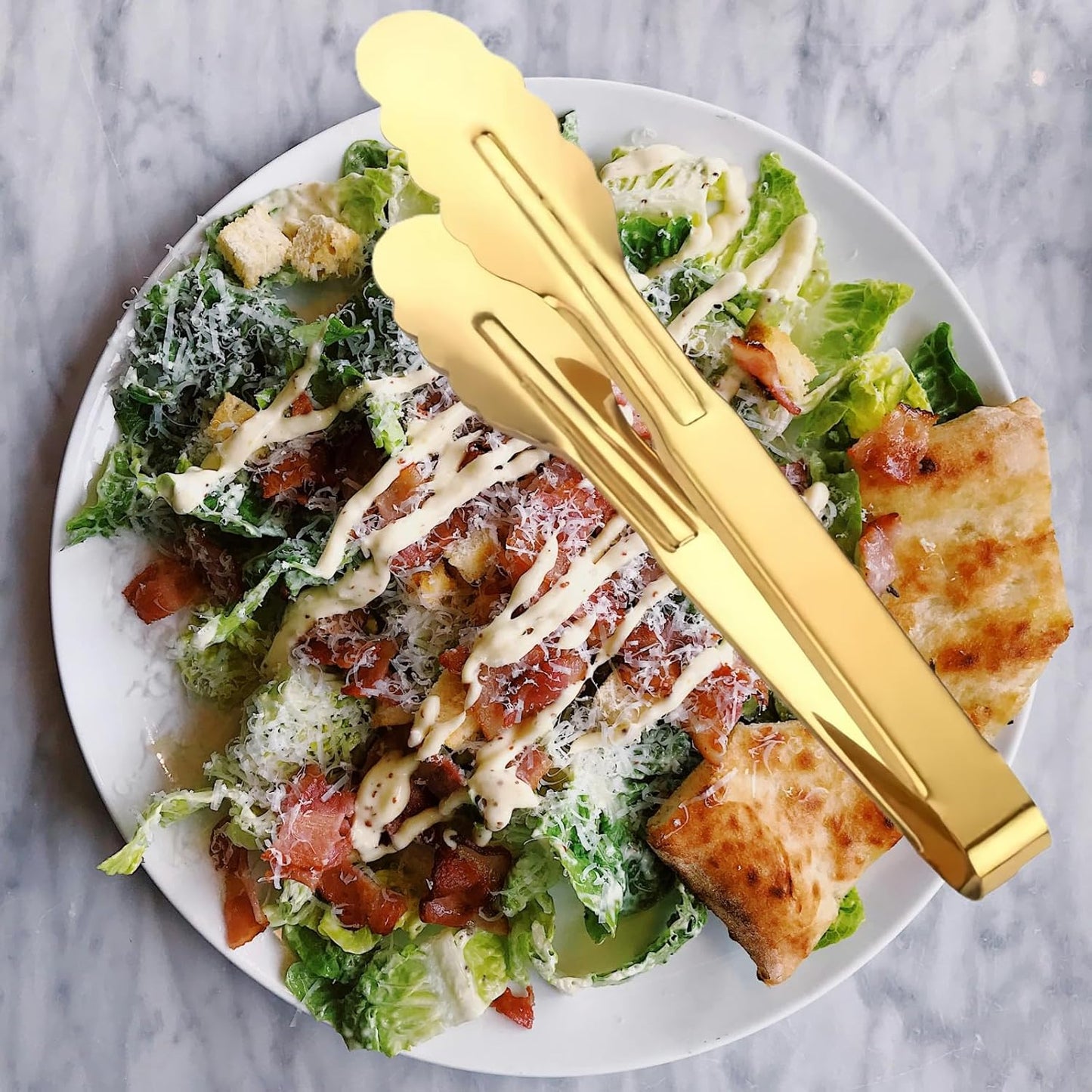 9 Inch Gold Buffet Tongs Set of 4, Stainless Steel Food Serving Utensils Tong for Cooking, Salad, Barbecue, Buffet, Toast