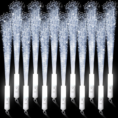miikoul 16 Pcs Fiber Optic Wands White Glow Sticks LED Wedding Wand Light up Party Favor Sticks Flashing Wands with 3 Light Modes for neon Party Wedding Baby Shower Birthday Party Supplies