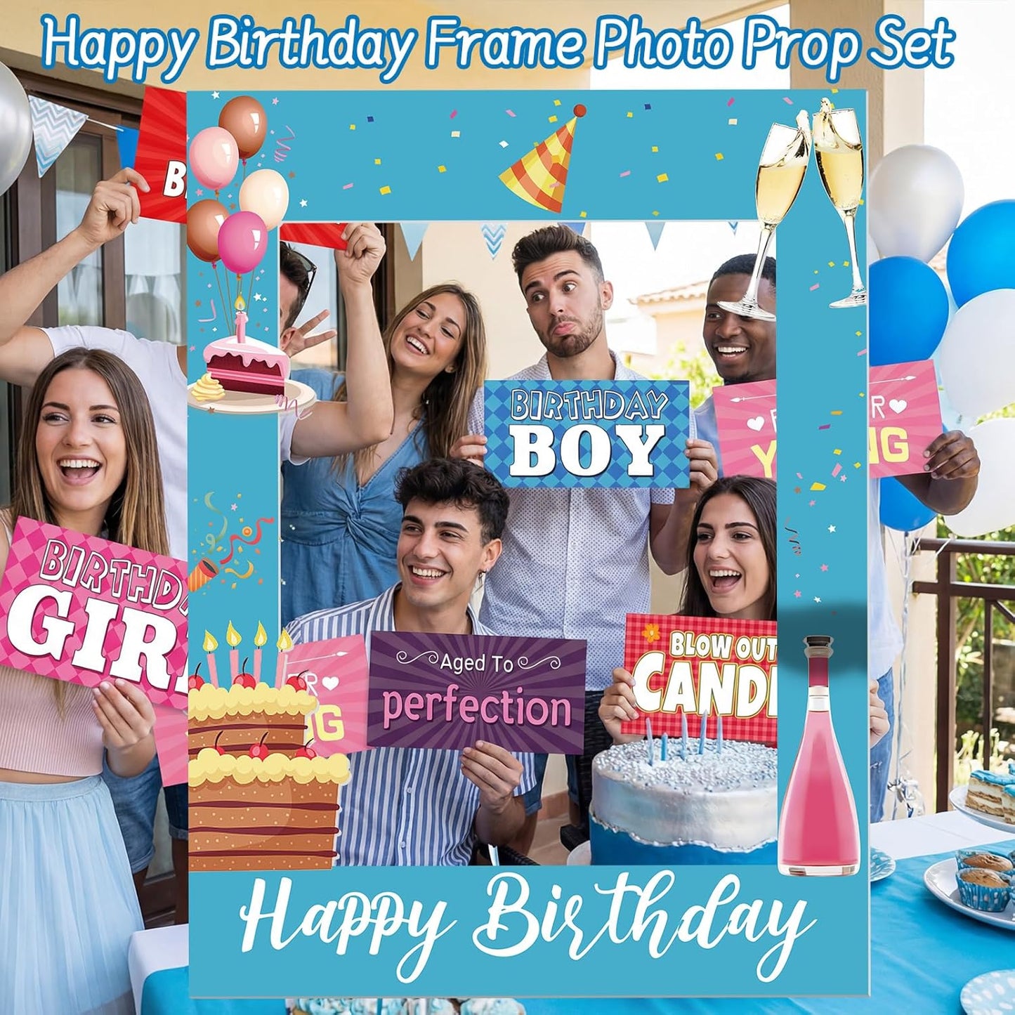 Amyhill 13 Designs Extra Large Birthday Photo Booth Props Include 32 x 24 Inch Photo Booth Props Picture Frame Double Sided Happy Birthday Party Decorations DIY Water Proof Selfie Signs Party Supplies