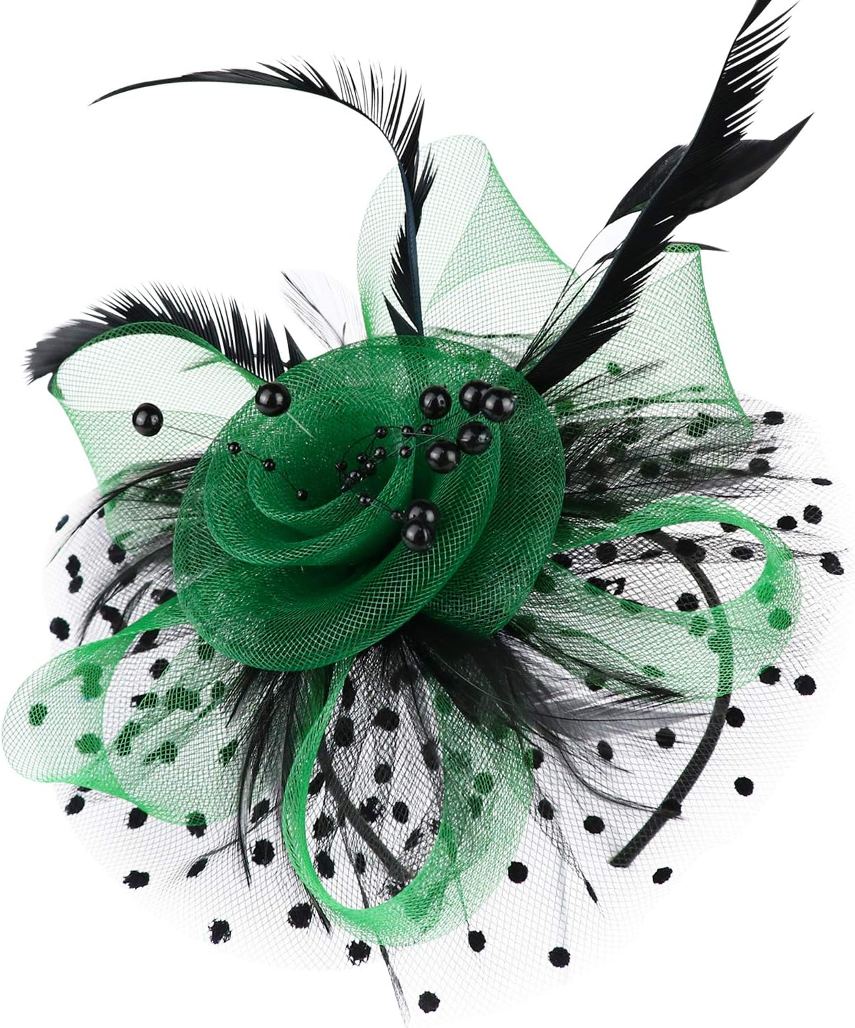 DRESHOW Fascinators Hat Flower Mesh Ribbons Feathers on a Headband and a Clip Tea Party Headwear for Girls and Women - Colors A