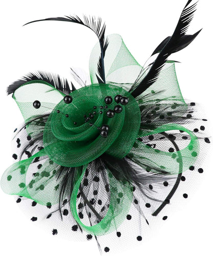 DRESHOW Fascinators Hat Flower Mesh Ribbons Feathers on a Headband and a Clip Tea Party Headwear for Girls and Women - Colors A