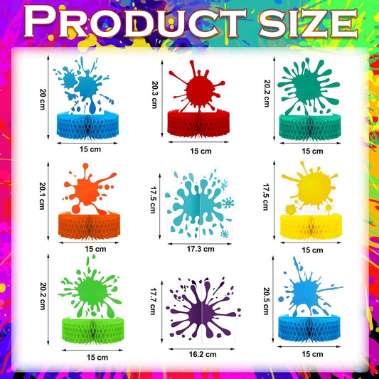 Epakh 9 Pcs Paint Splatter Honeycomb Centerpieces Colorful Art Slime Decoration 3D Painting Table Toppers for Art Paint Birthday Party Table Decorations