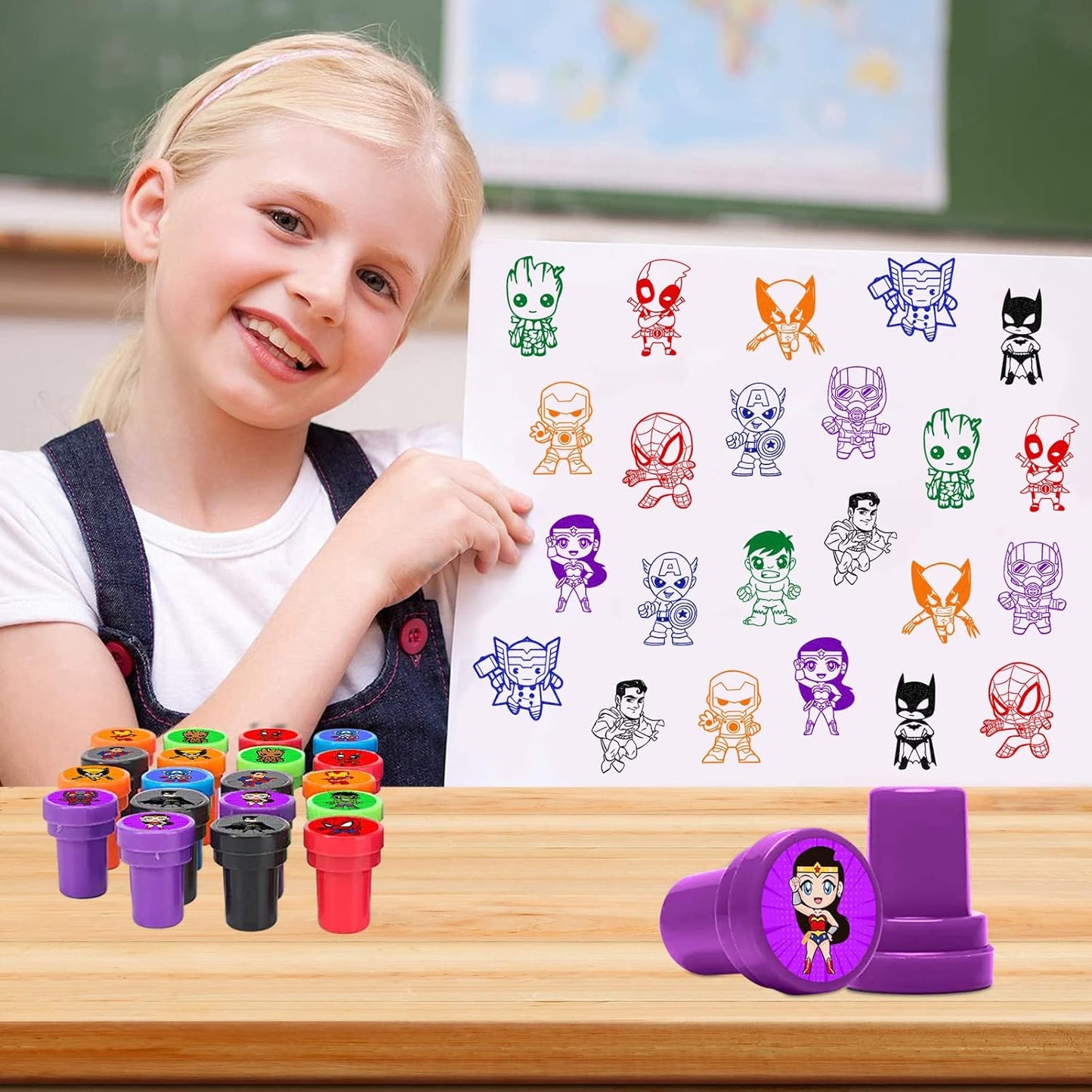 24 Pcs Superhero Themed Stampers, Superhero Birthday Party Supplies, Goody Bag Treat Bag Stuff for Superhero Birthday Party Gifts