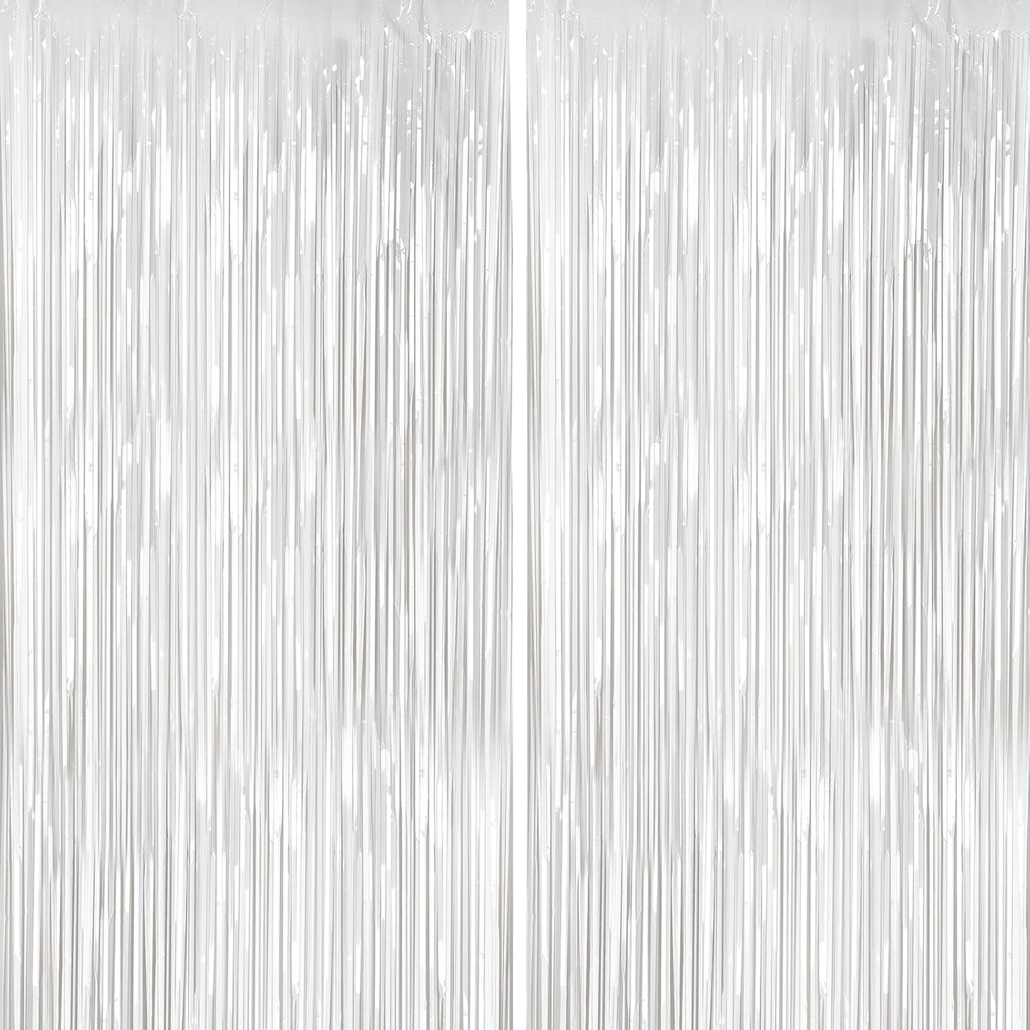 4 Packs Silver Foil Fringe Curtain, Silver Glitter Metallic Tinsel Backdrop for Birthday, Wedding, Baby Shower, Bachelorette, 70s 80s 90s Theme Disco Party, Iridescent Party Decorations Supplies