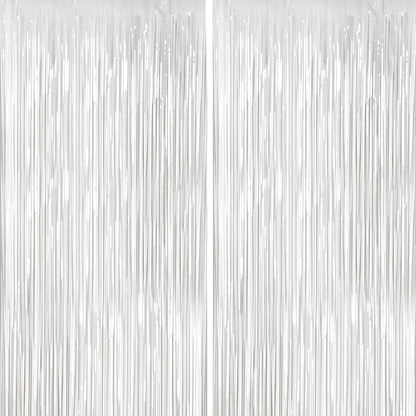 4 Packs Silver Foil Fringe Curtain, Silver Glitter Metallic Tinsel Backdrop for Birthday, Wedding, Baby Shower, Bachelorette, 70s 80s 90s Theme Disco Party, Iridescent Party Decorations Supplies