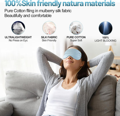 Silk Eye Mask with Adjustable Strap, Satin Blackout Sleeping Mask for Men&Women, Comfortable Blindfold Eyeshade for Night Sleep(Blue)