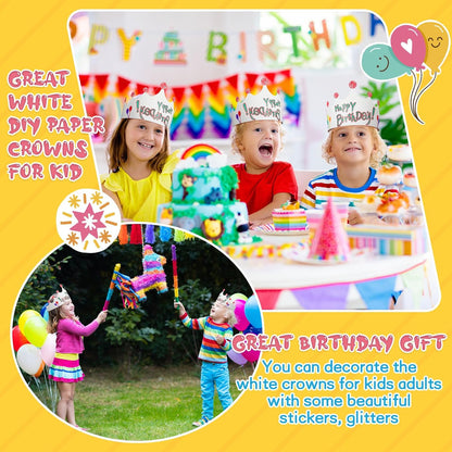 Jetec 50 Pcs White Paper Crowns Kids DIY Birthday Crowns for Classroom Birthday Party Hats Decorations Baby Shower Supplies (Traditional)
