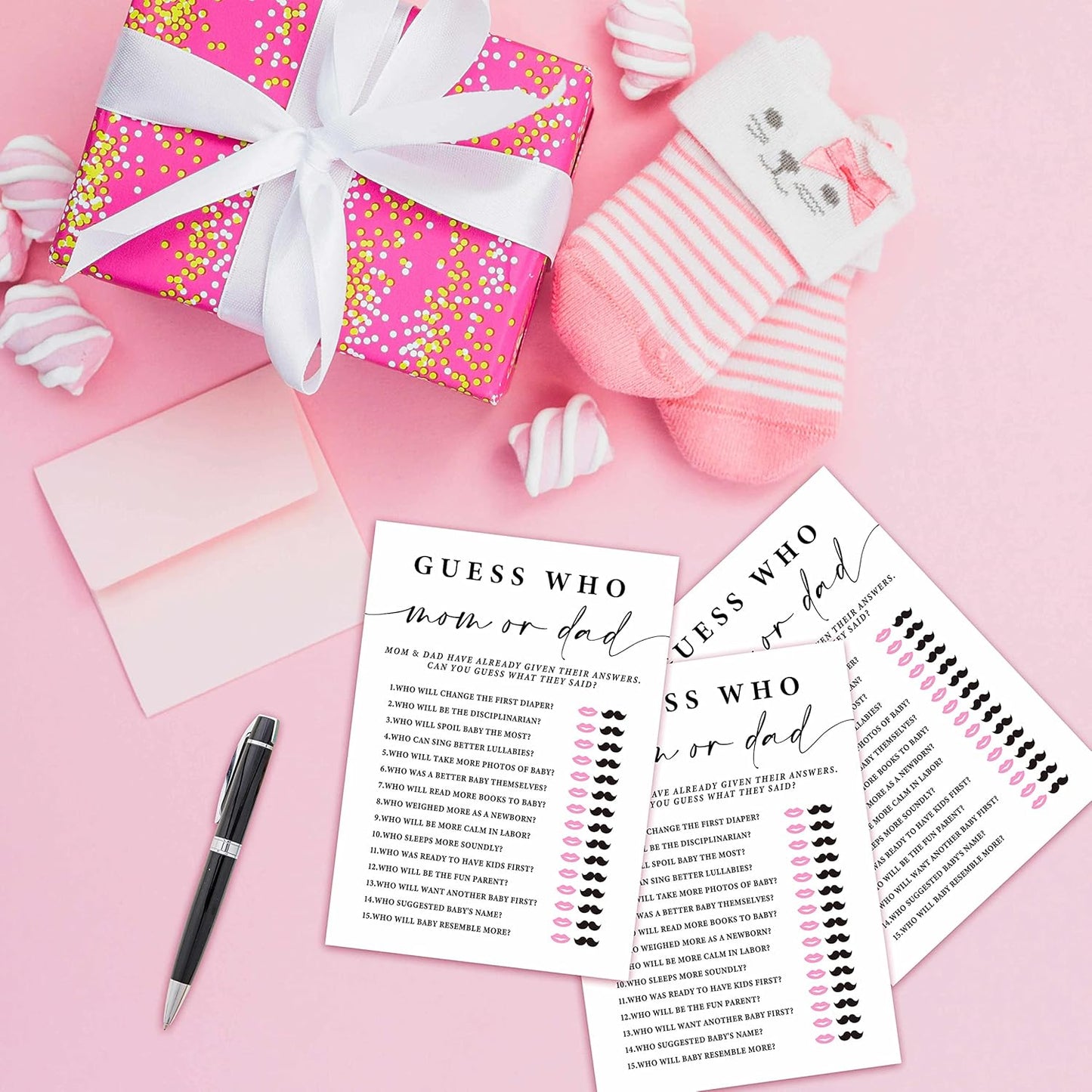 ZIIUFRN Baby Shower Games(5" X 7"), 30 Sets Modern Black and White Baby Bingo Guess Gift Game Cards, Boy Girl Gender Neutral Baby Shower Supplies-B07