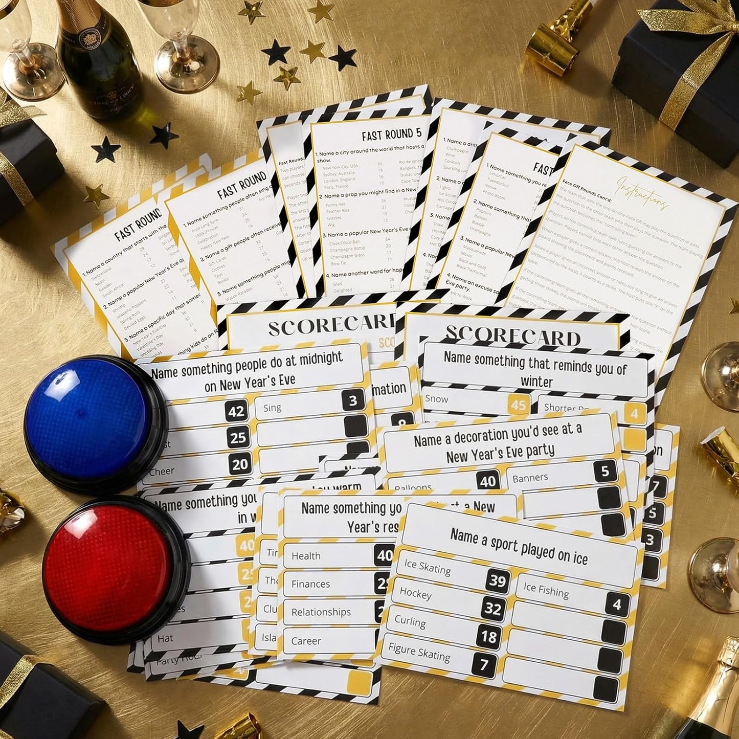 20 Pcs Retirement Friendly Feud Game Set Retirement Party Game Trivia Quiz with 18 Card 2 Buzzer for Adults Family Games Activities Party Supplies, Battery Not Included