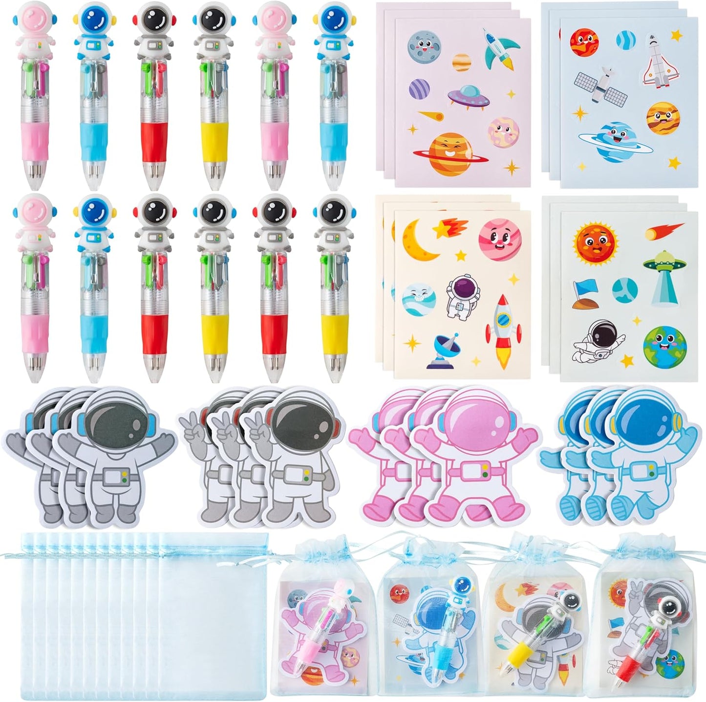 CY2SIDE Dinosaur Stationery Party Gift - 24 Pack Back to School Gifts Set Include 4-in-1 Ballpoint Pens Sticky Notes Stickers & Organza Dino Animal Party Favors Goodie Bag Fillers for Classroom Prizes