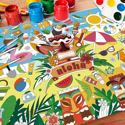 43.3x31.5 Summer Coloring Poster with Picture, Giant Cute Painting Poster, Large Coloring Tablecloth for Classroom Home Birthday Party Supplies Favor