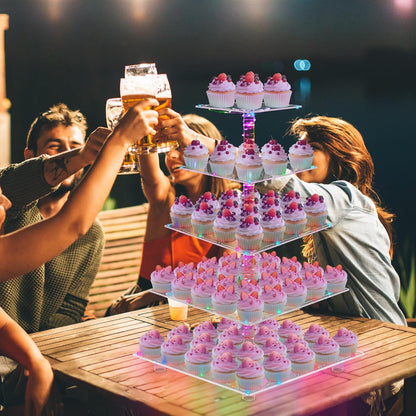 YestBuy Cupcake Stand with Yellow Led Lights, 4 Tier Cupcake Stand for 50 Cupcakes, Acrylic Cupcake Tower Stand, Clear Tiered Cupcake Holder for Birthday Cady Bar Décor Weddings, Parties Events