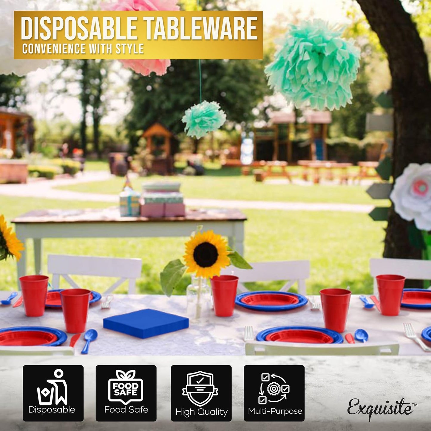 350 Pcs Black Plastic Plates For Party, Black Disposable Plates Set, 50 Of Each 9" Dinner Plate Set, 7" Dessert Plate, Cups, Napkins & Cutlery Plastic Dinnerware Set Exquisite