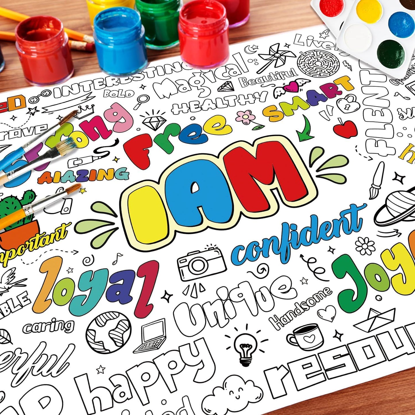 43.3x31.5 Summer Coloring Poster with Picture, Giant Cute Painting Poster, Large Coloring Tablecloth for Classroom Home Birthday Party Supplies Favor