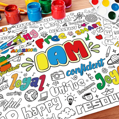43.3x31.5 Summer Coloring Poster with Picture, Giant Cute Painting Poster, Large Coloring Tablecloth for Classroom Home Birthday Party Supplies Favor