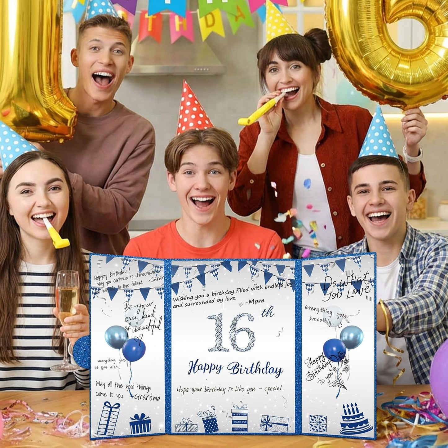 Blue and Silver 16th Birthday Party Decoration Guest Book 16th Happy Birthday Guest Sign in Book Perfect Signature Cardboard Party Supplies Great Birthday Gift for Boys