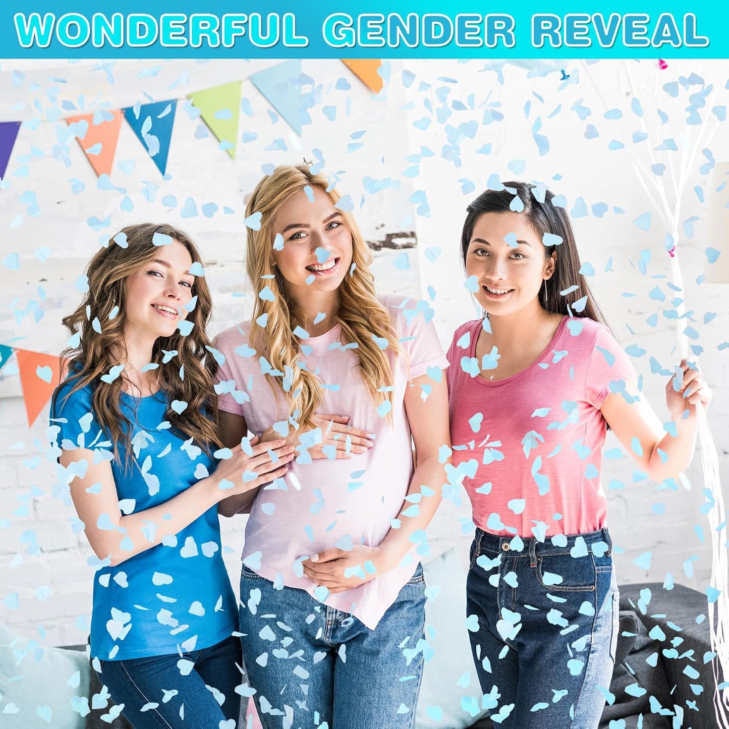 Gender Reveal Confetti Cannon, 4 Pack Biodegradable Confetti Paper with Cornstarch Powder, Confetti Blaster for Girl Gender Reveal, Party Poppers, Pink