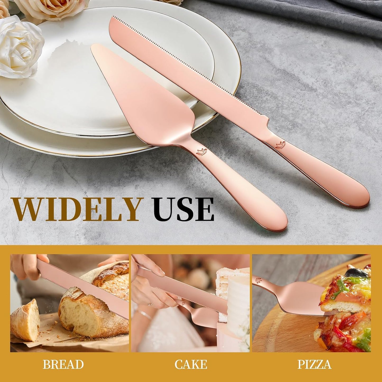 Cake Cutting Set for Wedding - Extended Cake Knife and Server Set Thickened Stainless Steel 13.0" Cake Cutter 10.49" Pie Spatula Great for Birthday Anniversary Christmas Gift 2 Pcs Silver
