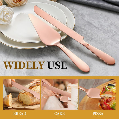 Cake Cutting Set for Wedding - Extended Cake Knife and Server Set Thickened Stainless Steel 13.0" Cake Cutter 10.49" Pie Spatula Great for Birthday Anniversary Christmas Gift 2 Pcs Silver
