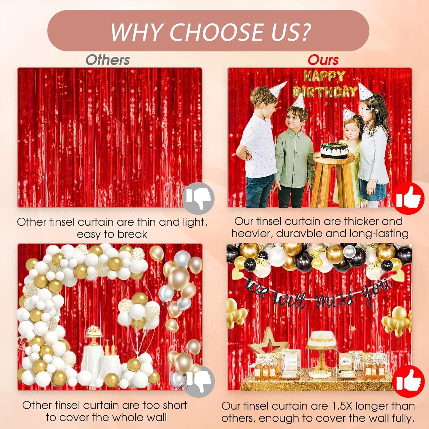 Birthday Party Decorations: 3 Pack 3.3 x 9.9 ft Gold Foil Fringe Curtains Party Supplies, Tinsel Curtain Backdrop for Parties/Birthday/Photo Booth