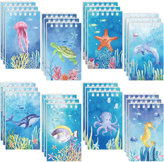 Nezyo 24 Pcs Mini Ocean Animals Notebooks Under the Sea Party Favor Set Sea Animal Pocket Notepads Underwater World Memo Books for Kids Classroom Rewards Birthday Party Gifts Favor