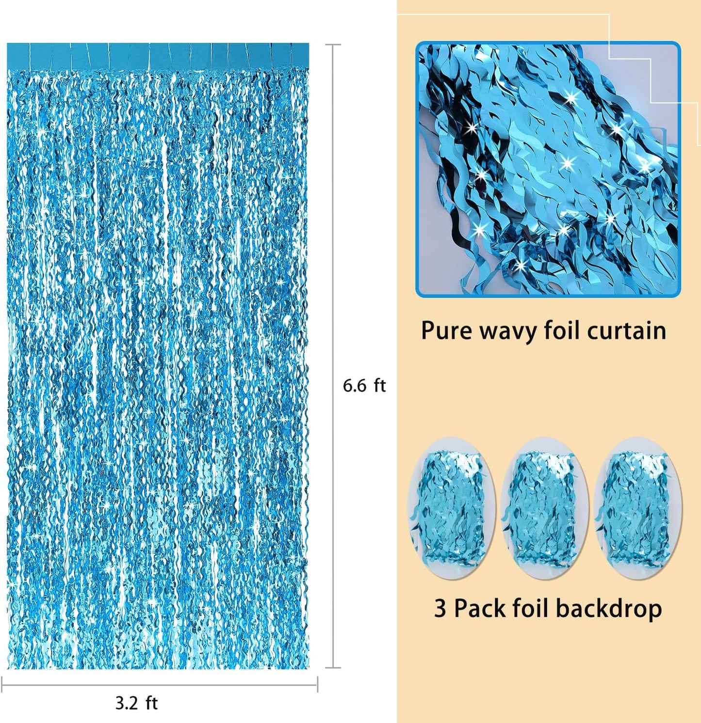 3 Pack Colorful Foil Fringe Curtain Backdrop - 6.6 x 3.3 ft Wavy Rainbow Tinsel Backdrop Curtain Metallic Streamers Iridescent Holiday Photo Booth Party Decorations