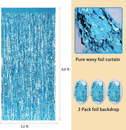 3 Pack Colorful Foil Fringe Curtain Backdrop - 6.6 x 3.3 ft Wavy Rainbow Tinsel Backdrop Curtain Metallic Streamers Iridescent Holiday Photo Booth Party Decorations