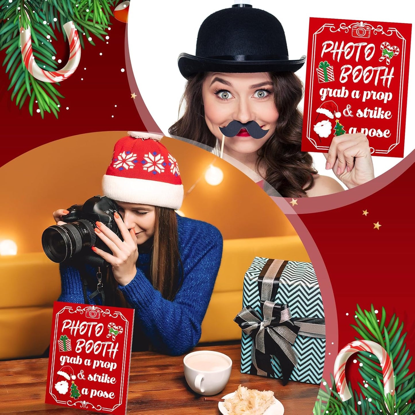 Briwooody Photo Booth Sign with Stand Retro Background Table for Indoor and Outdoor Party Theme Event Photography Props Desktop Decoration Supplies
