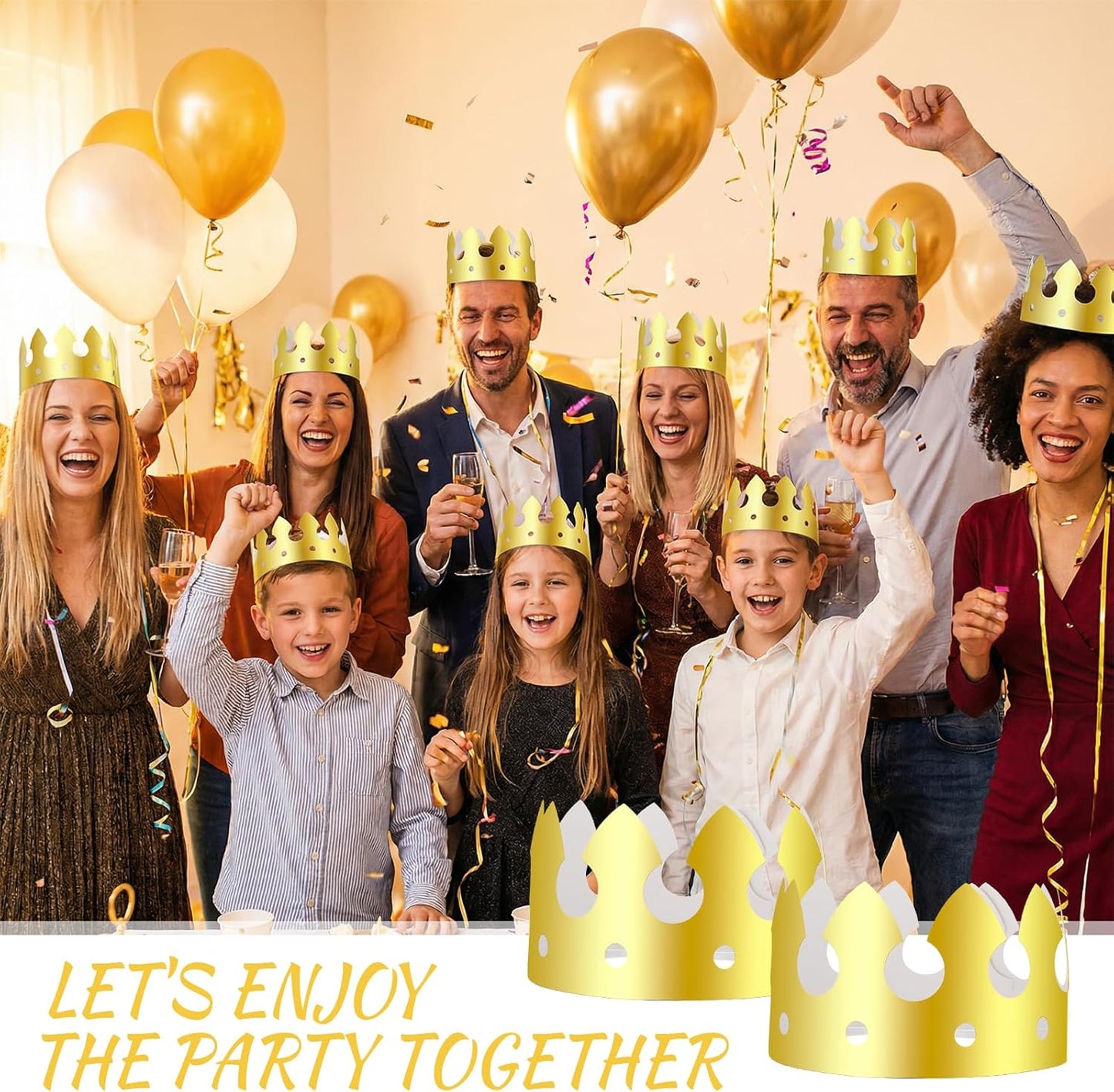 100 Pcs Paper Crowns, Birthday Gold Crown Foldable & Adjustable Paper King Crown, Crowns Bulk for Adults Birthday Party Hats for Celebration Photo Props Wedding Anniversary Supplies (Classic Style)