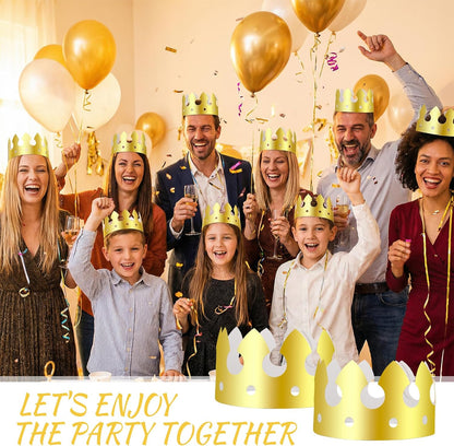 100 Pcs Paper Crowns, Birthday Gold Crown Foldable & Adjustable Paper King Crown, Crowns Bulk for Adults Birthday Party Hats for Celebration Photo Props Wedding Anniversary Supplies (Classic Style)