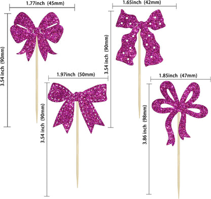 Ephlyn 24Pcs Pink Bow Cupcake Toppers Bow Birthday Cake Topper Girls Birthday Party Decorations Bowknot Cupcake Decorations for Bridal Wedding Themed Party Multi